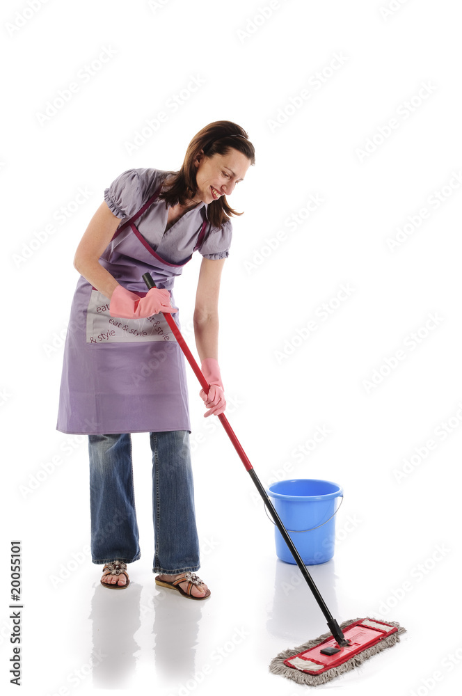 Wunschmotiv: Glückliche Hausfrau, Putzfrau mit Wischmop #20055101