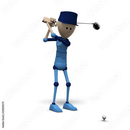 blue cg character playing golf photo