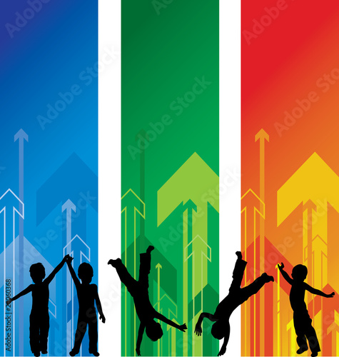 children playing with arrow background
