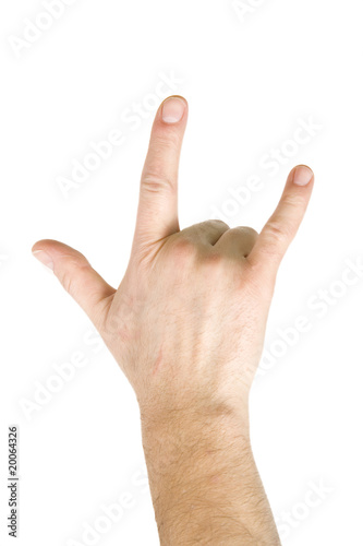 Horns hand sign isolated on white background