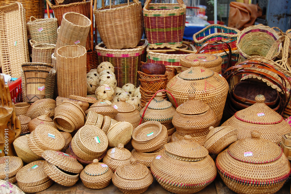 lot of Asian traditional hand crafted bamboo products