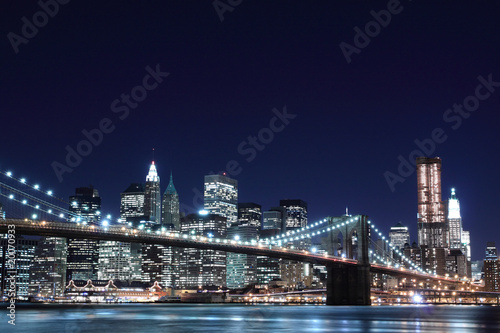 Brooklyn Bridge and Manhattan Skyline At Night  New York City