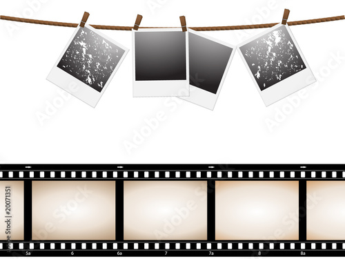 empty polaroid picture and camera film