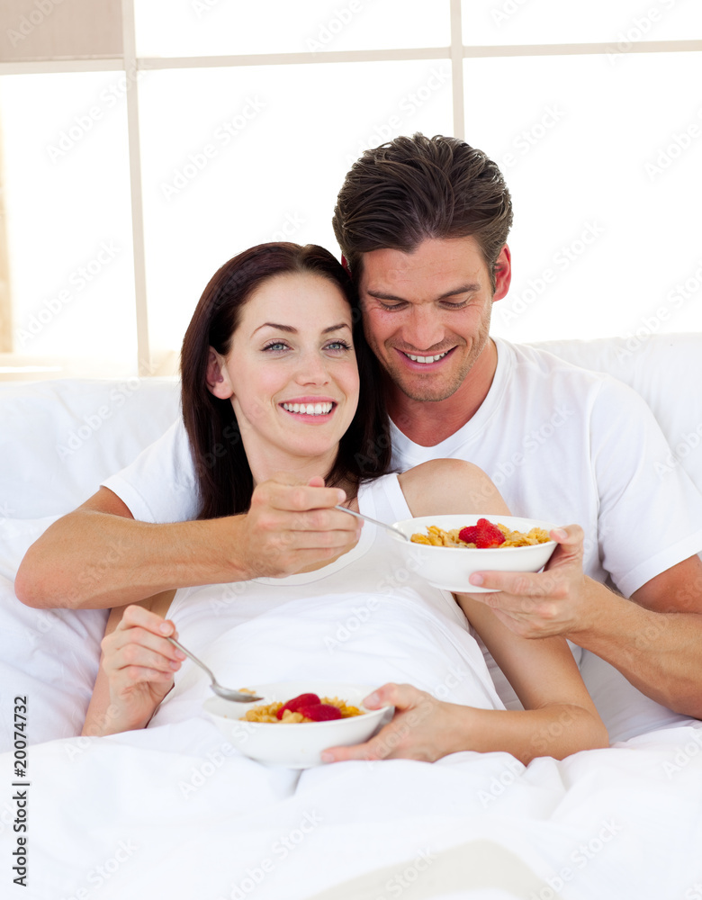 Romantic couple having breakfast