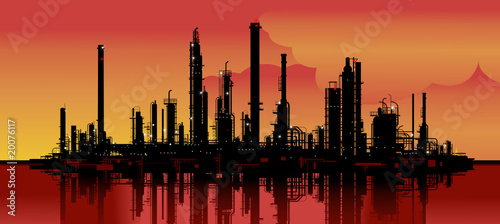 Vector illustration of an oil refinery
