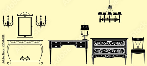 Vector illustration of original antique furniture collection