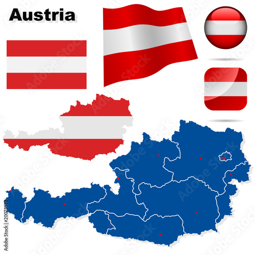 Austria vector set. Detailed country shape and flags.