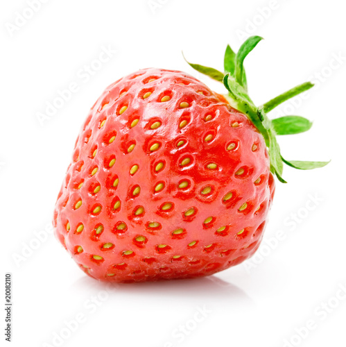 fresh red strawberry with green leaf isolated