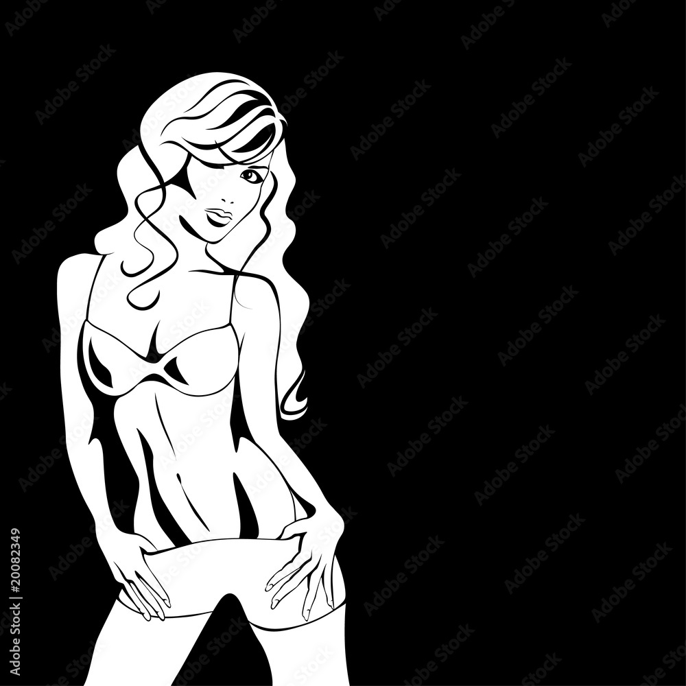 Fototapeta premium girl on black, vector