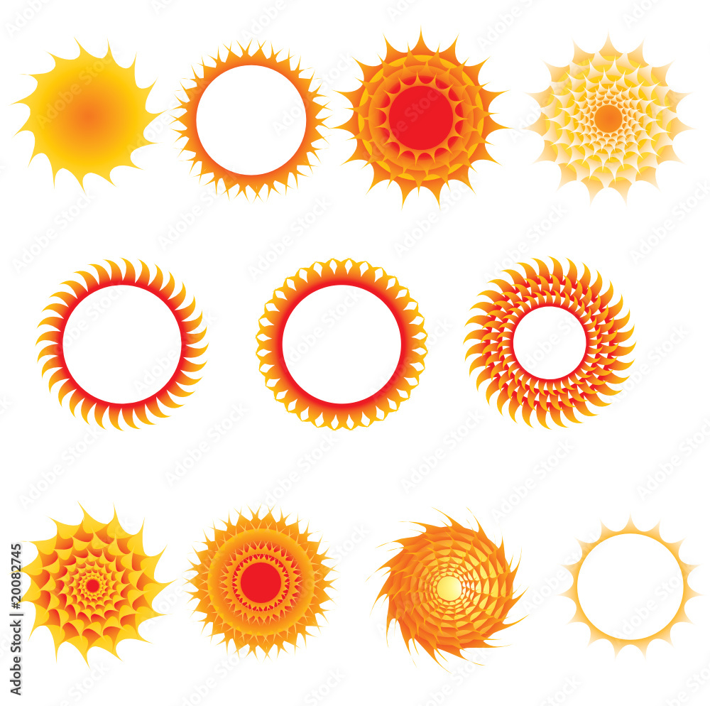 Fototapeta premium Vector set of sun symbols