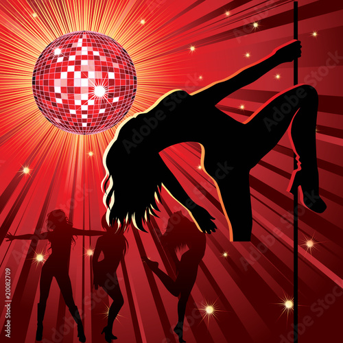 woman stripping, disco-ball and glitters