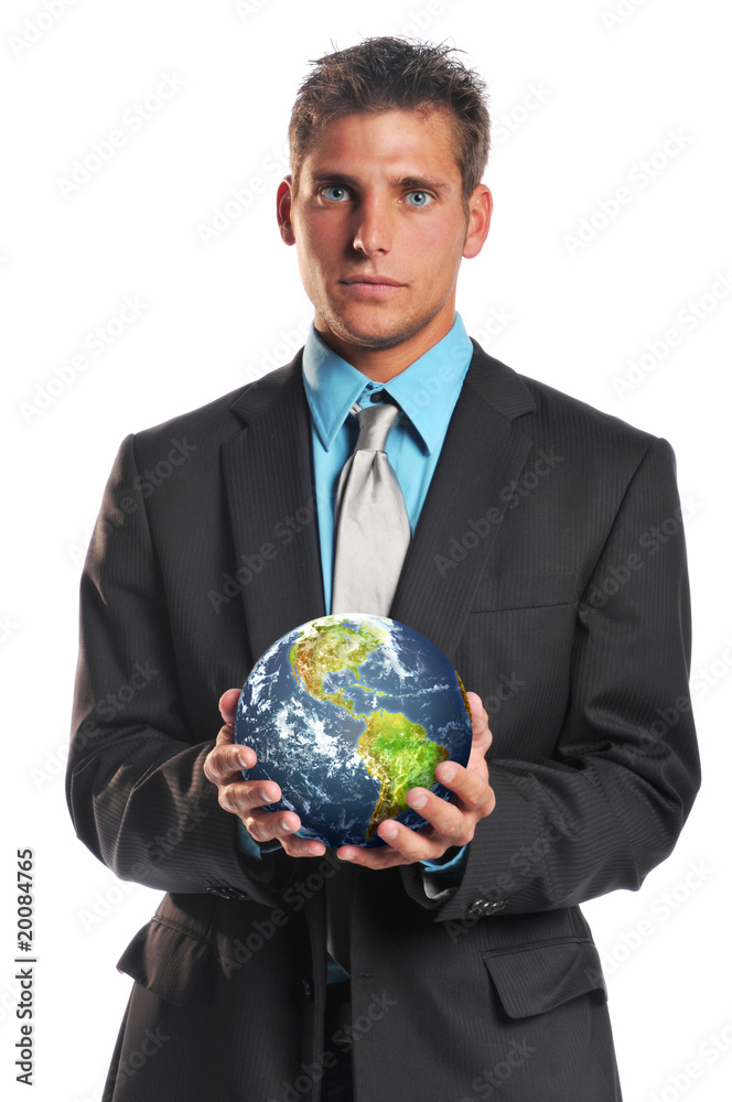 Businessman holding planet earth Businessman holding planet earth