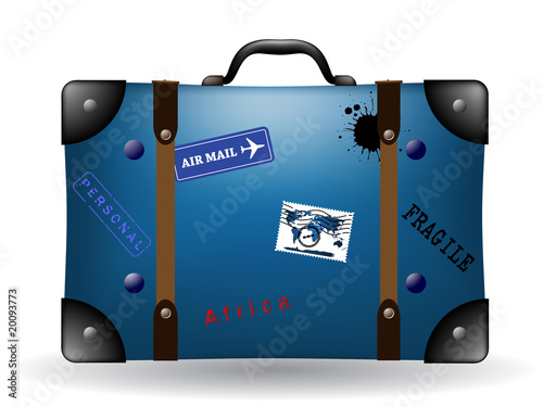 old blue travel suitcase