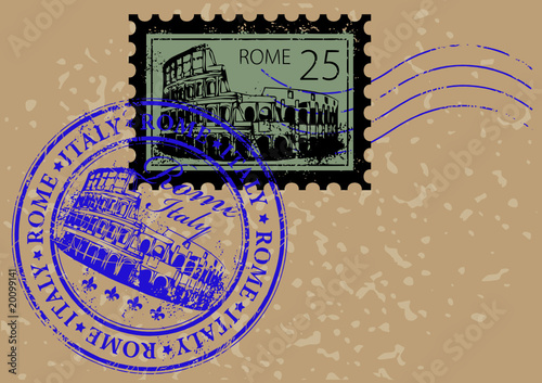 Vector illustration of post stamp with stamp of Roma