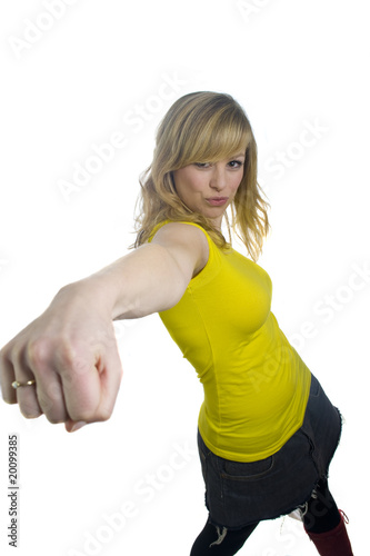 Young Blonde Woman Punching