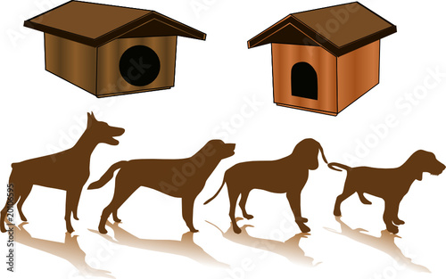 silhouette of a dog, and kennels