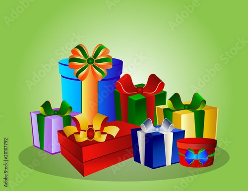 Bunte Geschenke auf grünem Hintergrund