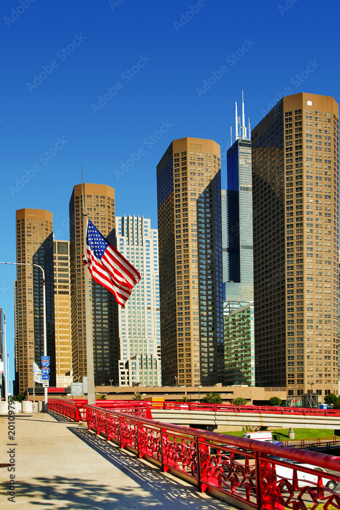 Naklejka premium American flag on sky background