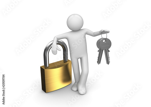 Lock, man and two keys