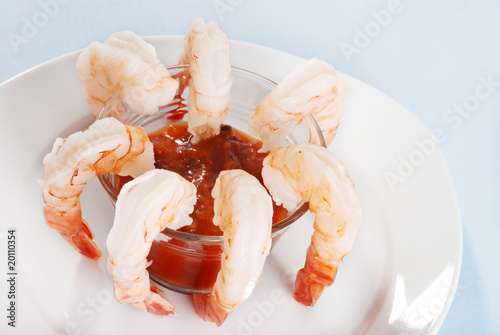 top view large shrimp with seafood sauce