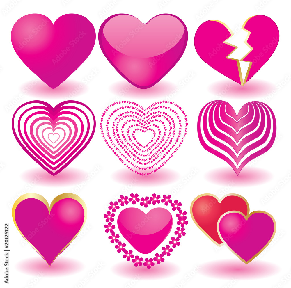 Set of pink valentine`s hearts, part 2, vector illustration