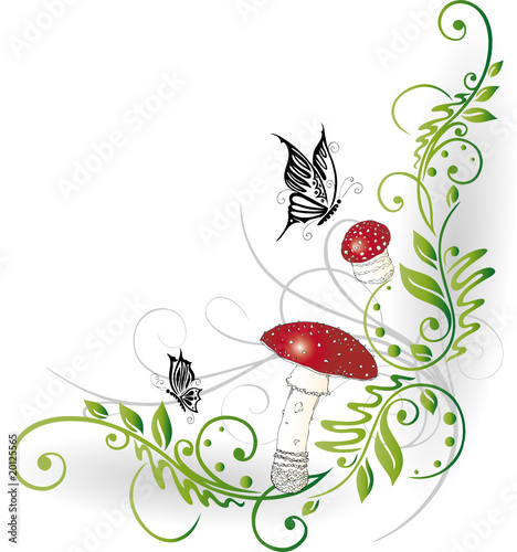 Blumen, Ranke, filigran, floral, Fliegenpilze, Märchen