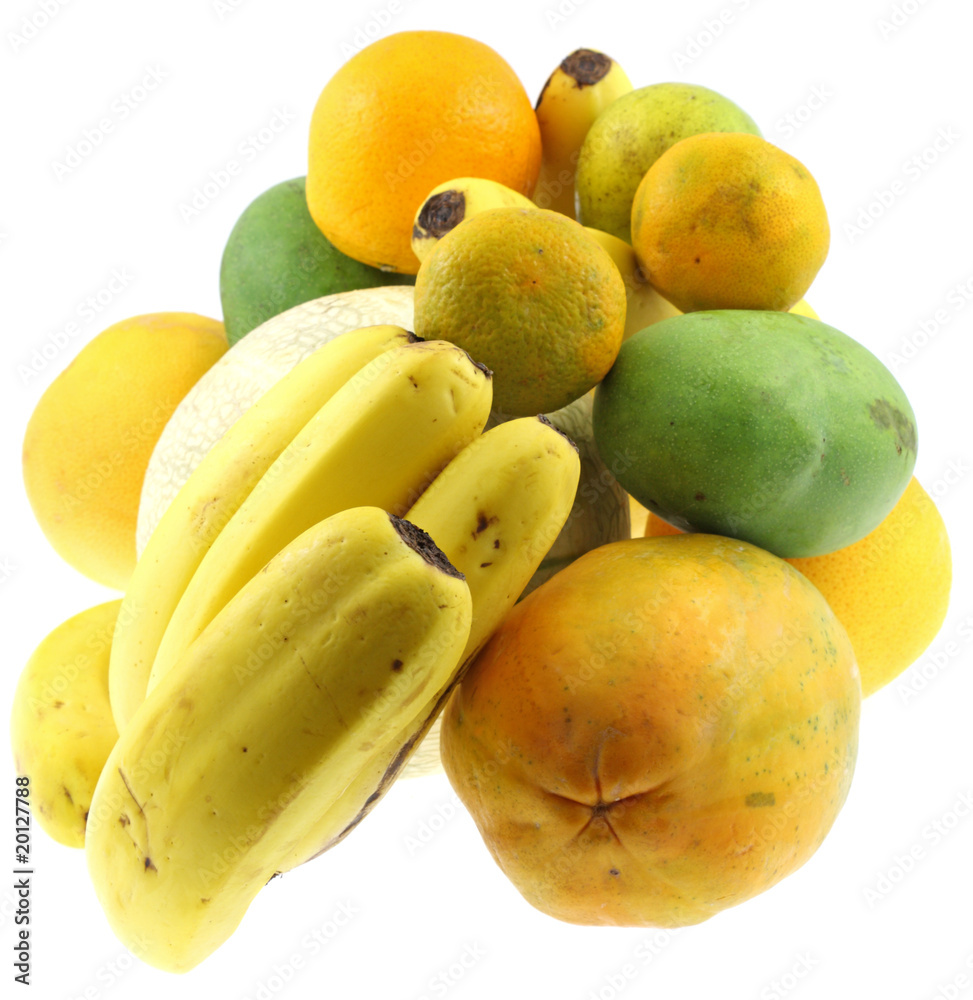 fruits tropicaux, fond blanc