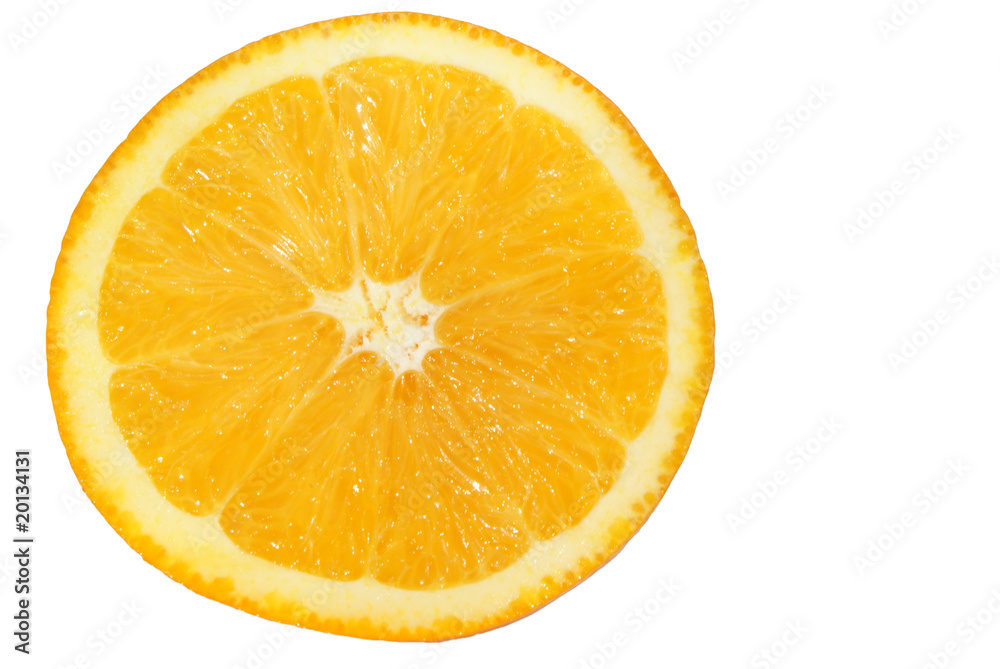 Half of a juicy orange on a white background Half of a juicy orange on a white background