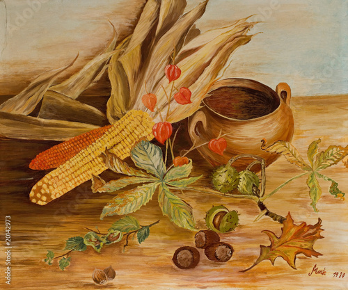 The autumn corn oil painr photo