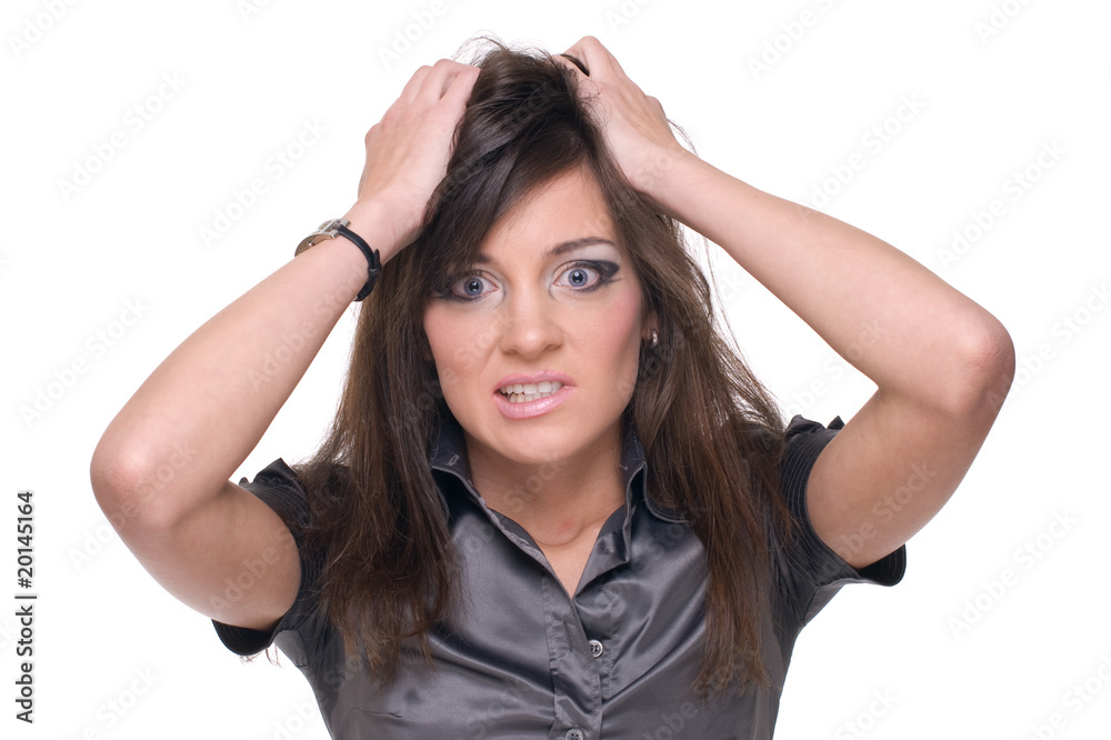 Close up portrait of young business woman with problem Close up portrait of young business woman with problem
