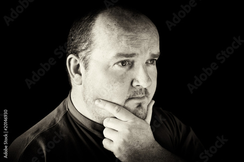 black and white of a male in his 30's overweight