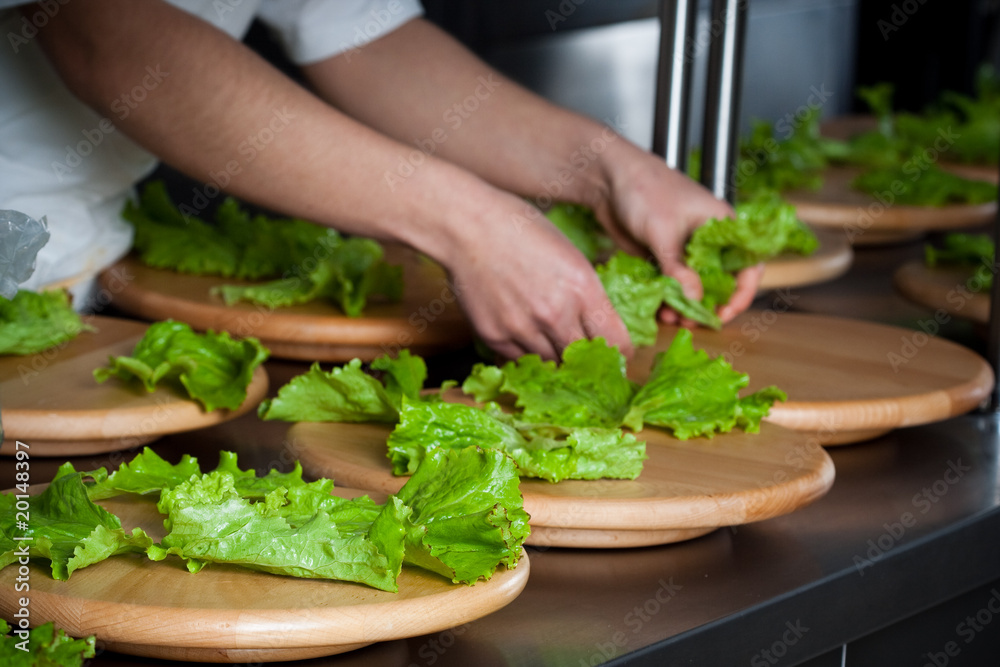 Preparing salad for catering food