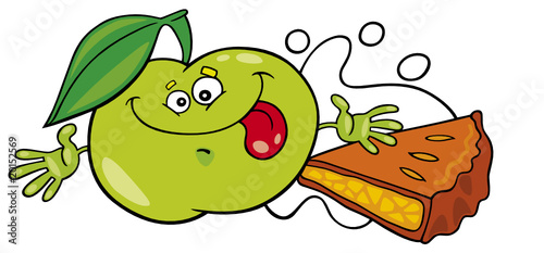 cartoon apple with pie and milk