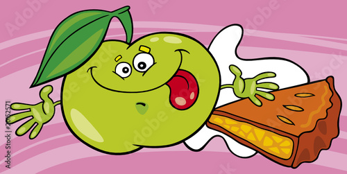 funny apple with pie and milk