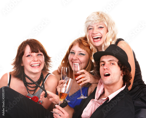 Group people with white wine. Isolated.