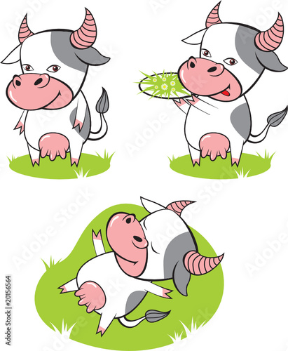 Three vector cow cartoons