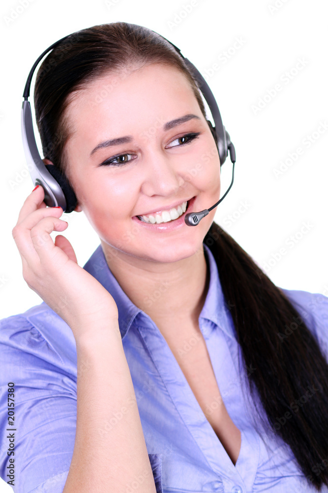 Close-up face of smiling woman in headphones Close-up face of smiling woman in headphones