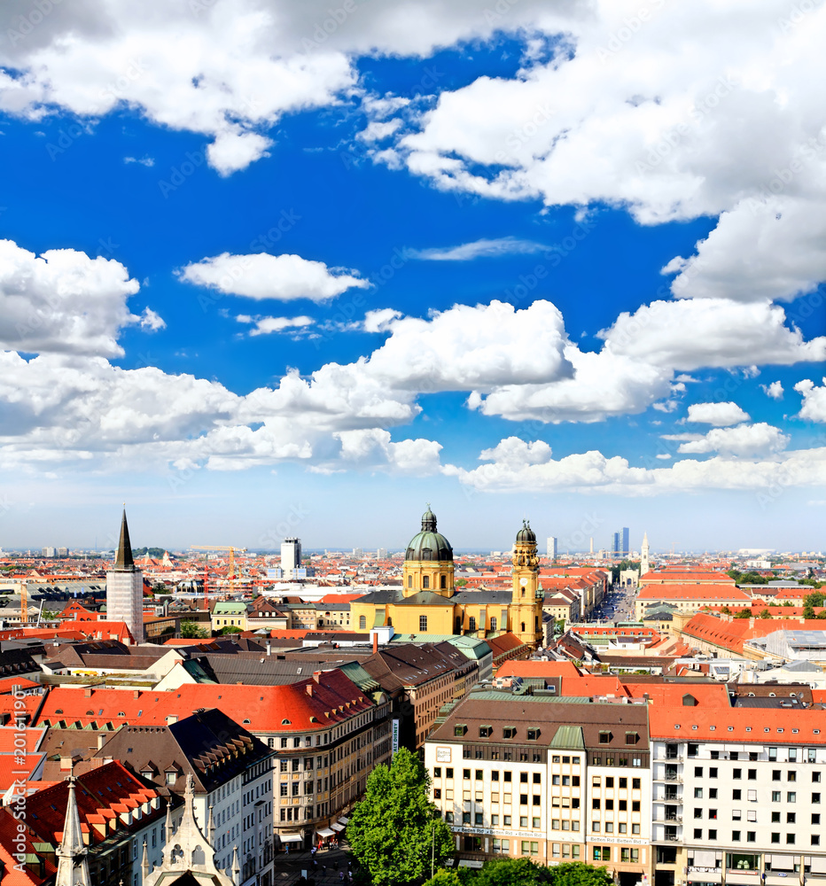 Fototapeta premium The aerial view of Munich city cente