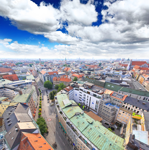 The aerial view of Munich city cente