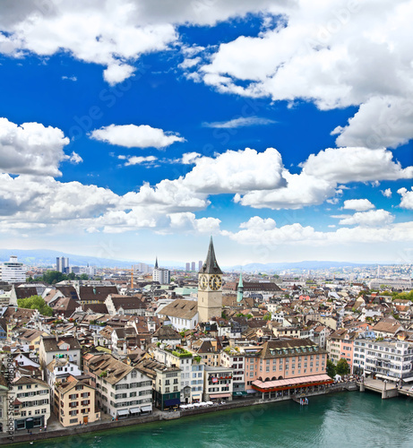 the aerial view of Zurich city