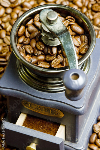 coffee mill with coffee beans photo