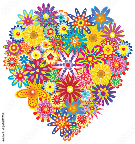 vector floral heart made of colorful flowers