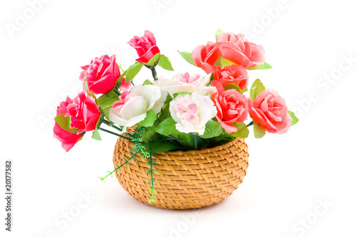 Bouquet of roses in a basket