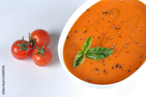 Tomato soup on white background