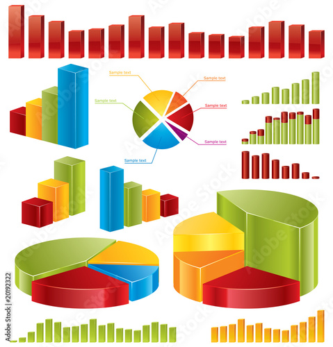 Diagrams, set of glossy vector icons for your business reports.