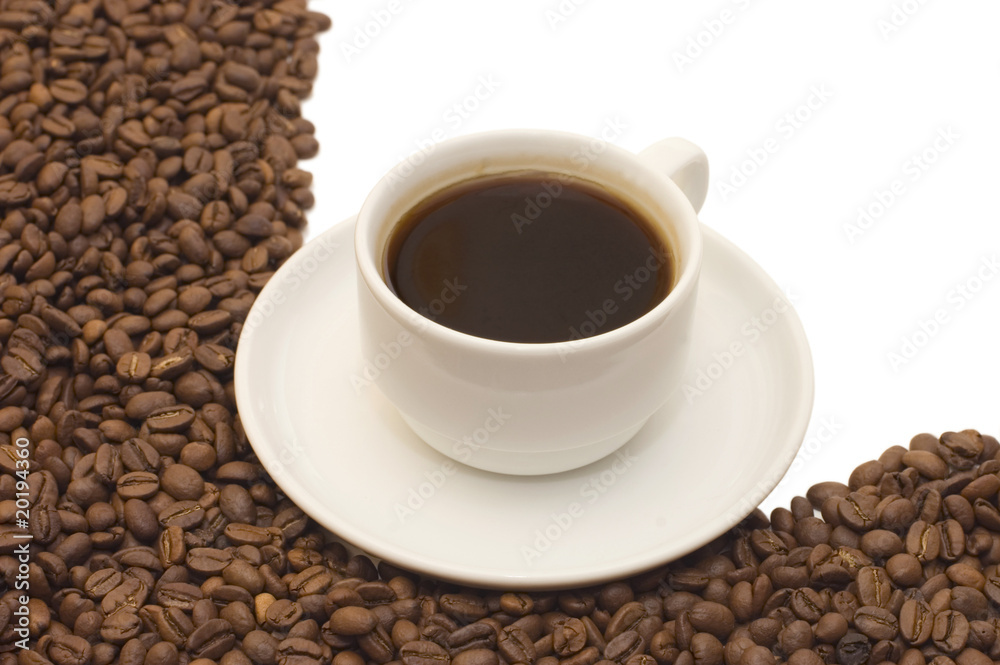 Coffee cup and grain on white background Coffee cup and grain on white background