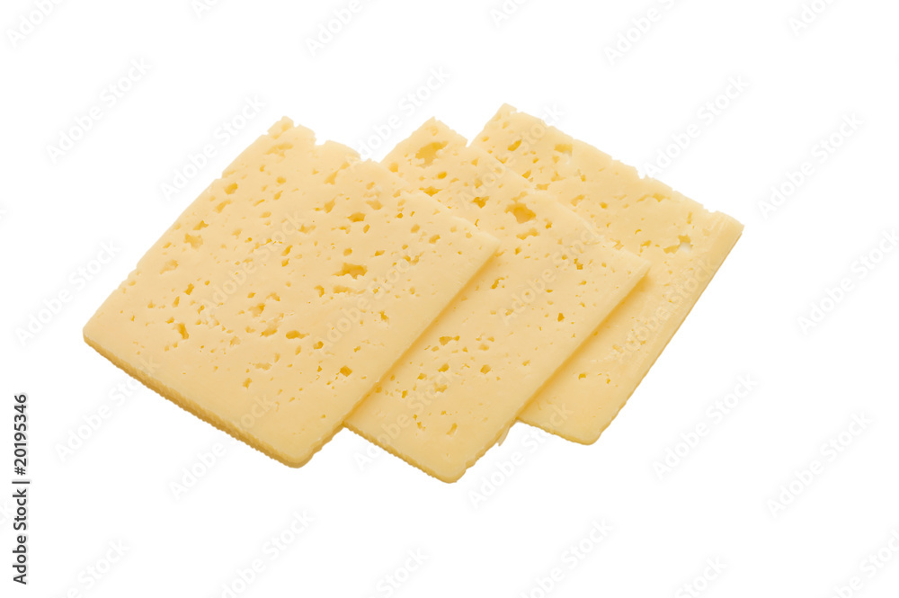 Cheese pieces isolated on white background