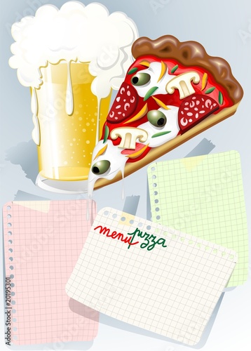 Pizza e Birra-Pizza and Beer-Pizza et Bière-Menu-Vector