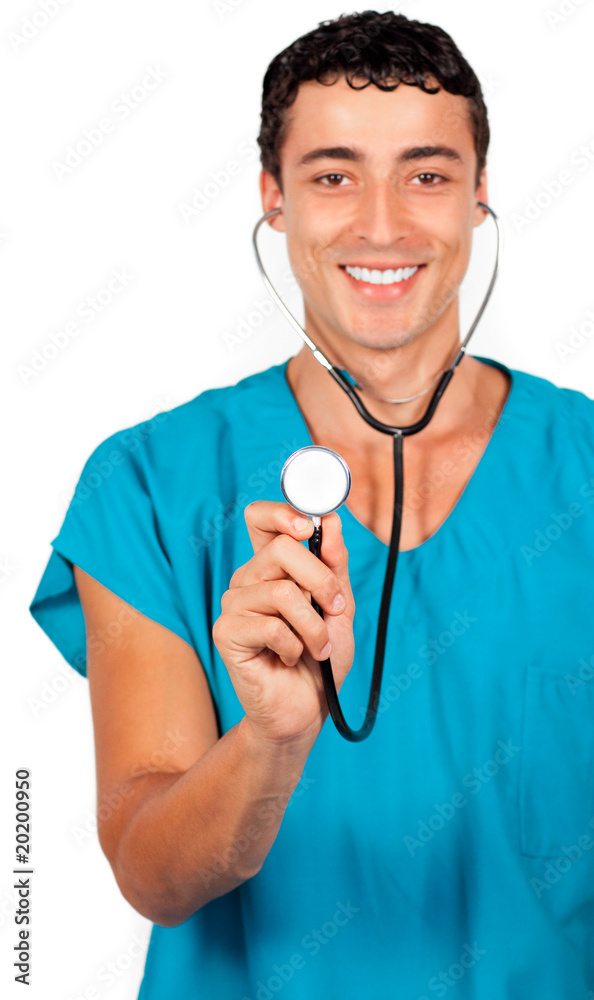 Charming doctor holding a stethoscope Charming doctor holding a stethoscope