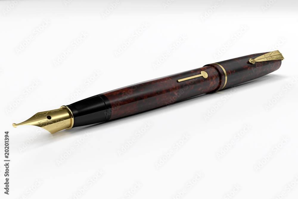 Antique fountain pen on white including clipping path